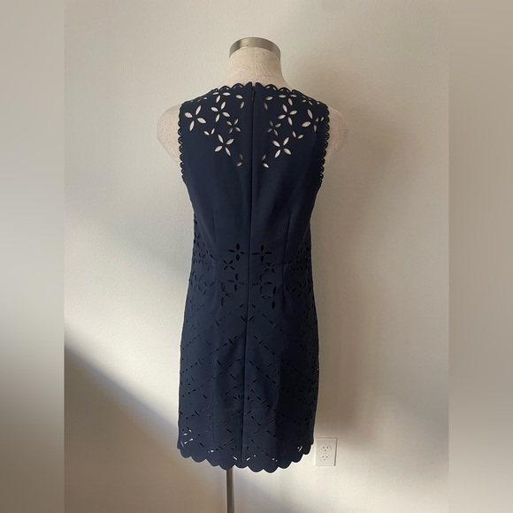JCrew Navy Shift Dress | Size 4 | Laser cut Eyelet Dress w/ Slip - Picture 8 of 10